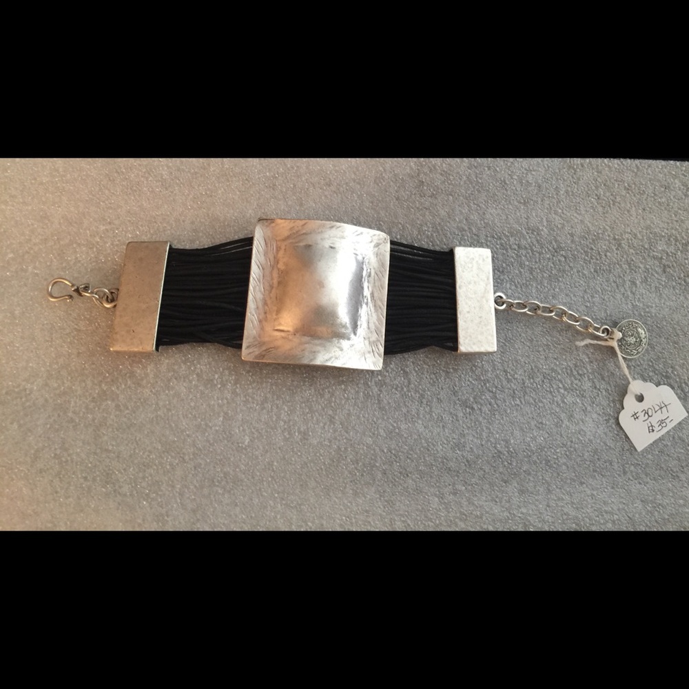 $10 OFF-Pewter Bracelet w/leather strips/unique